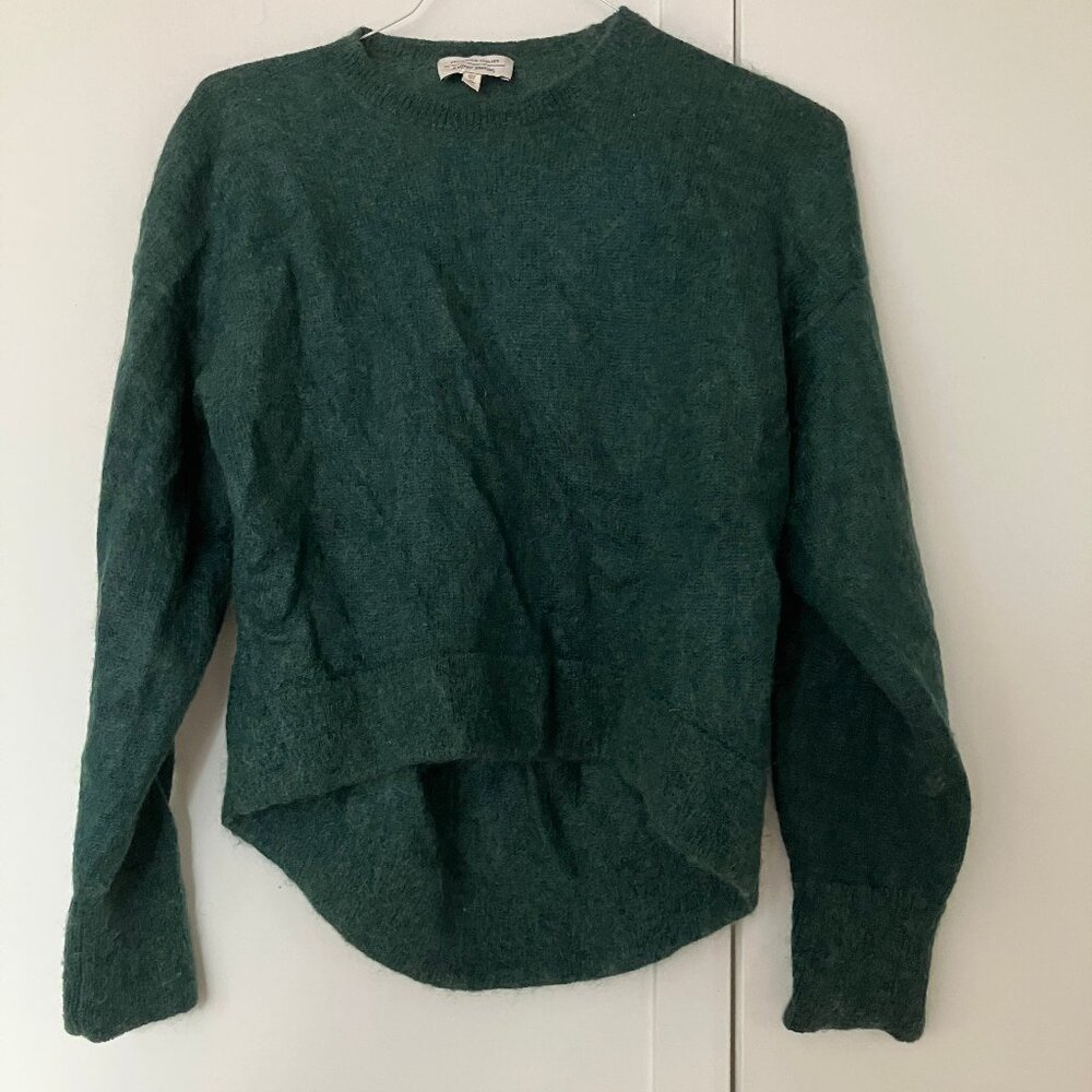 & other stories sz S pine green mohair wool nylon blend sweater back longer than